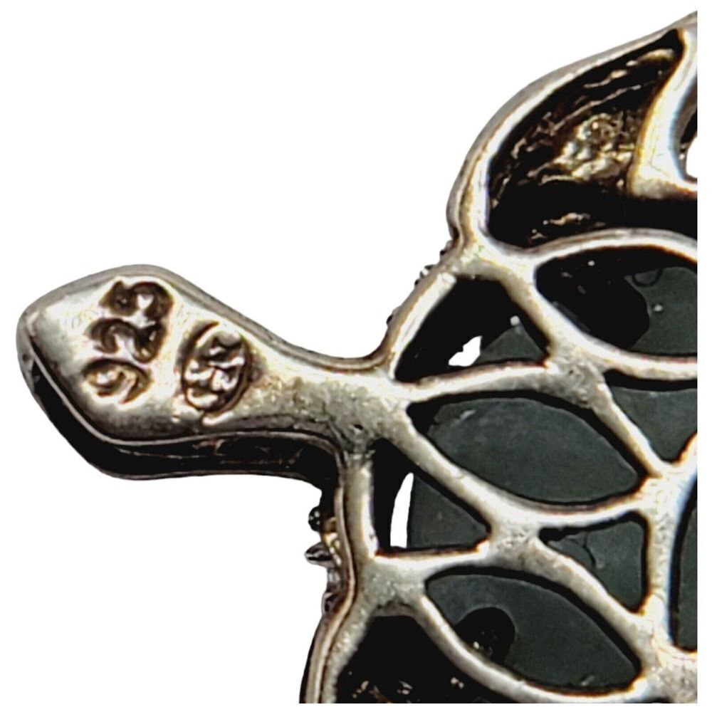 Sterling Silver 925 Vermeil Turtle Necklace Pendant Natural Jadeite and Diamonds - Picture 10 of 13
